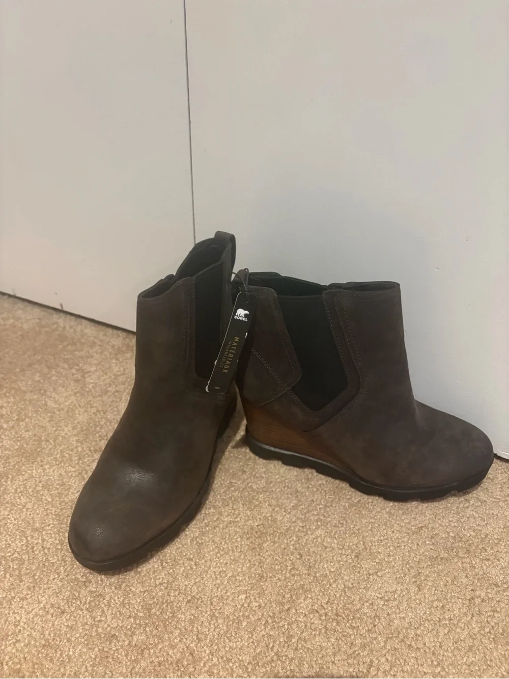 Sorel Brown Suede Wedge Chelsea Ankle Boots
